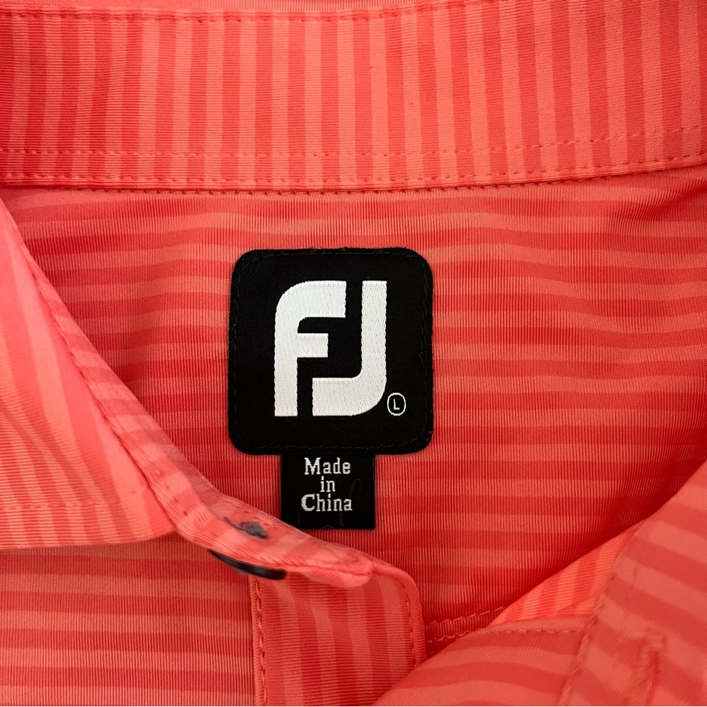 FJ Footjoy Coral Striped Short‎ Sleeve Polo Men's Large golf polo - Picture 4 of 4